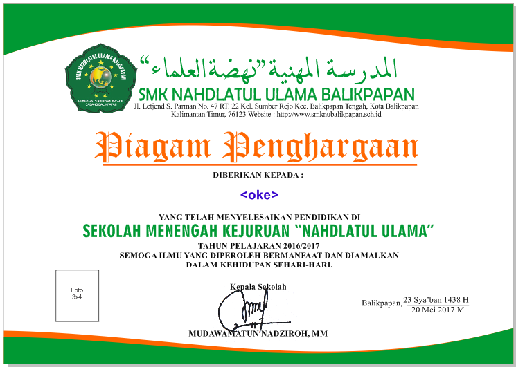 Desain Piagam Penghargaan Sekolah Kepada Siswa Sekolah