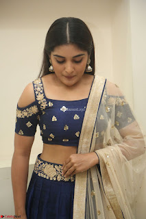 Niveda Thomas in Lovely Blue Cold Shoulder Ghagra Choli Transparent Chunni ~  Exclusive Celebrities Galleries 072