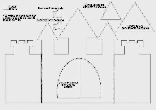 Tarjeta o Invitación con Forma de Castillo de Princesa. Con Plantilla.