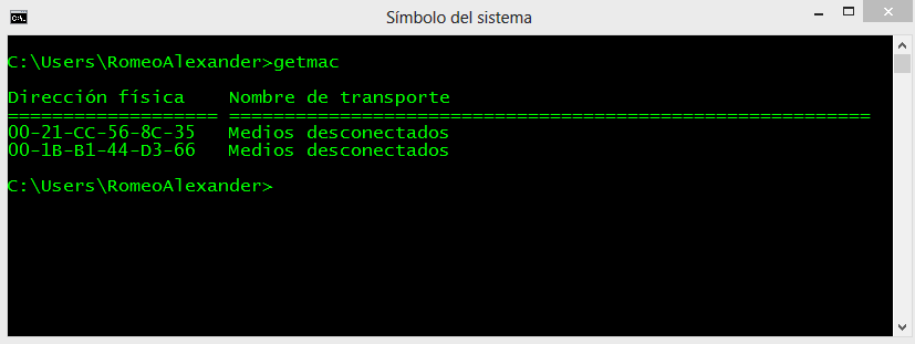 COMANDOS CMD: GETMAC