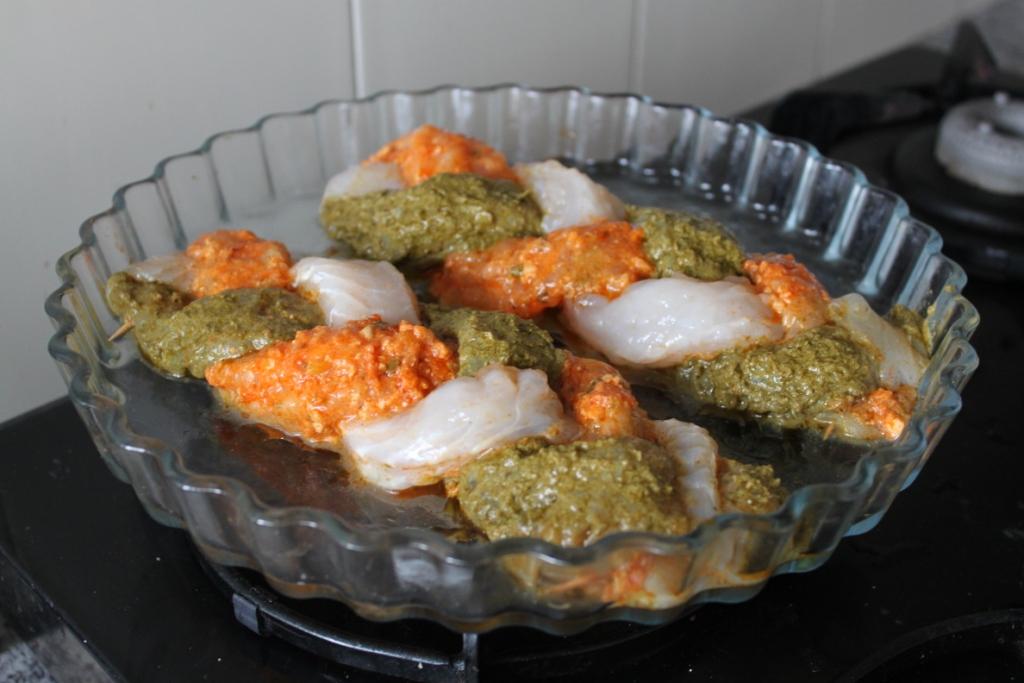 Say cheese Fish “Braid” with Red and Green Pesto