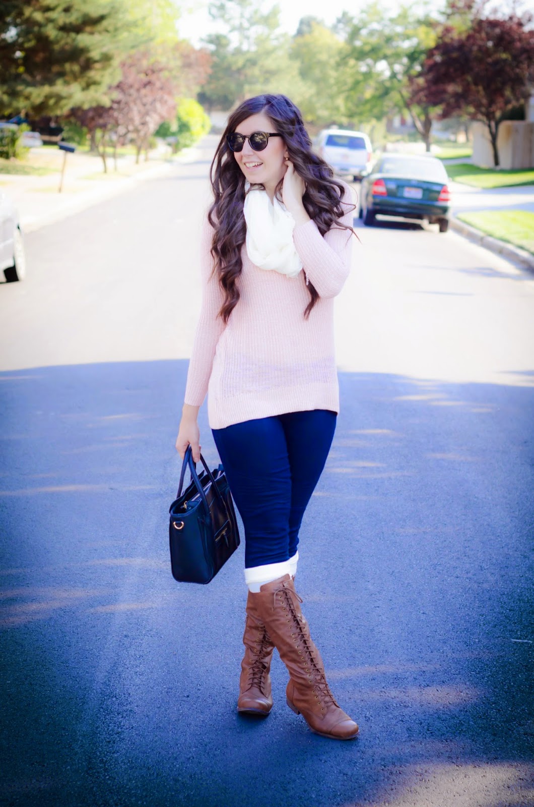 Love, Iris Fall Outfit with Lace Up Riding Boots