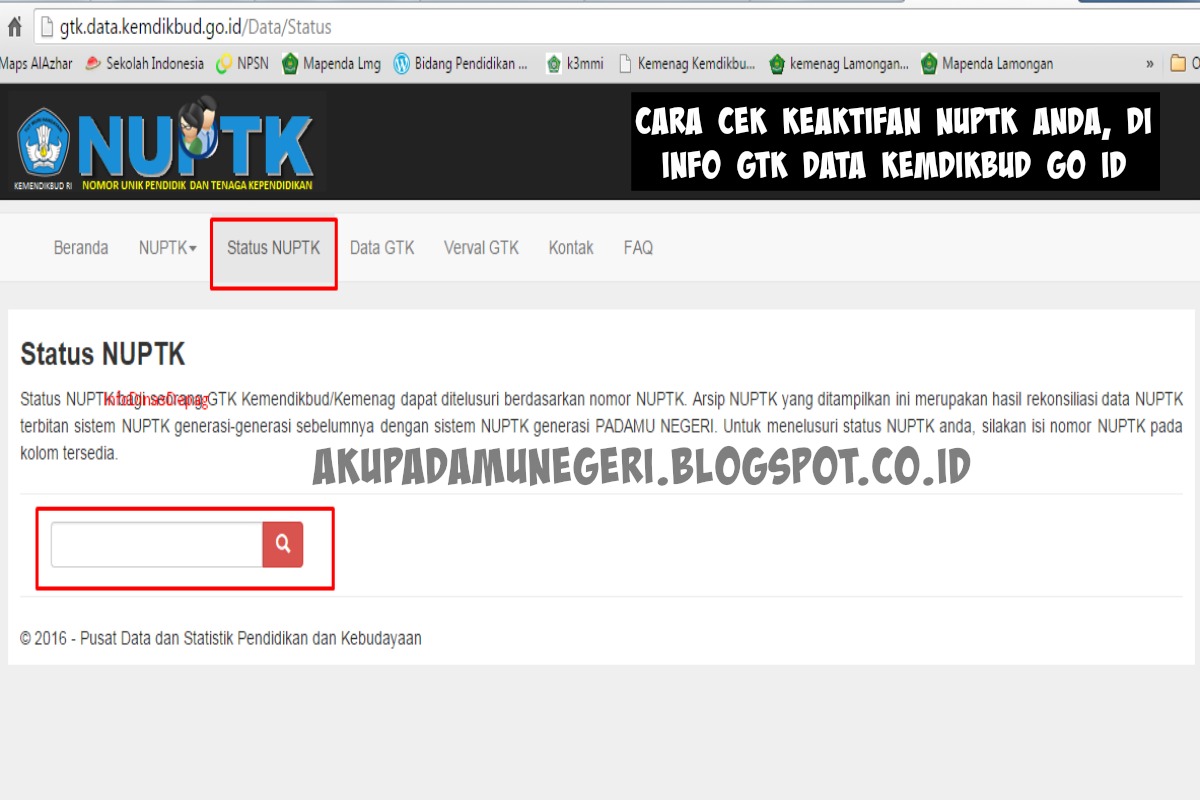 Cara Cek Keaktifan NUPTK Anda, di Info gtk data kemdikbud go id