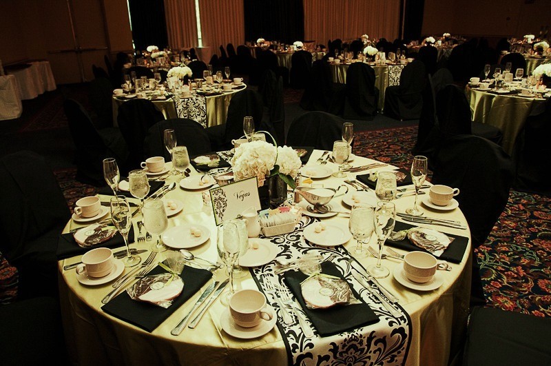 Kaara and Chris wanted the traditional look of black white damask with 