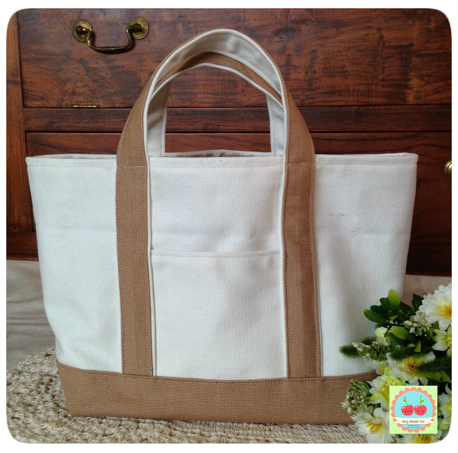 Cherry Handmade Store: Tote Bag [S] (~Beige/Brown~)