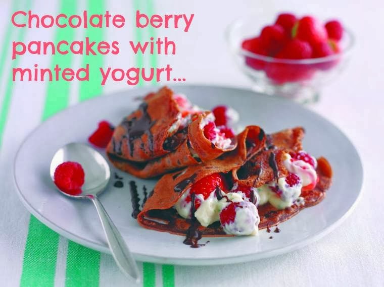 Chocolate Berry Pancakes With Minted Yogurt Recipe