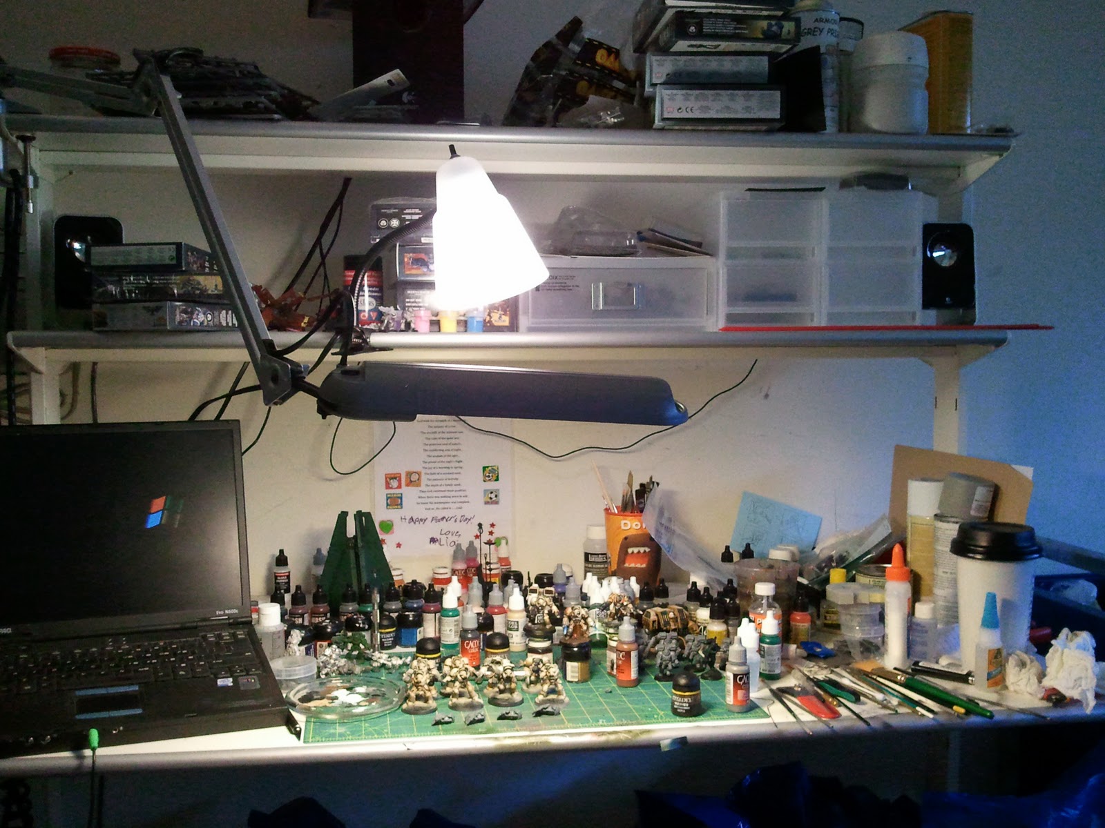 Art Of War Miniature Painting What S On Greyone Desk I Finally Added My Wing To Their Top Secret Urban Bases And Been Painting The Da Icons On Tactical Marines Fiddling With Canis