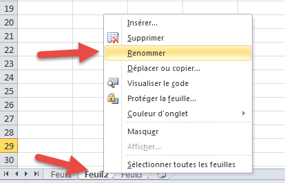 Renommer feuille excel