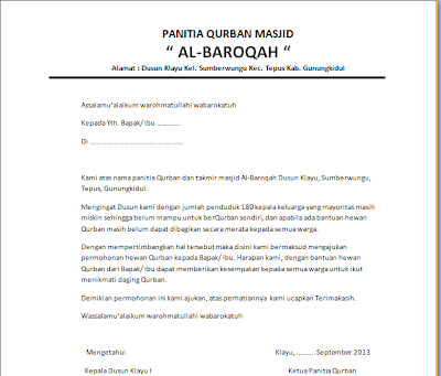 Contoh Surat Permohonan Daging Qurban Contoh Surat