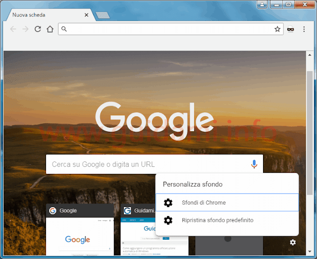 Chrome pagina Nuova scheda con immagine di sfondo