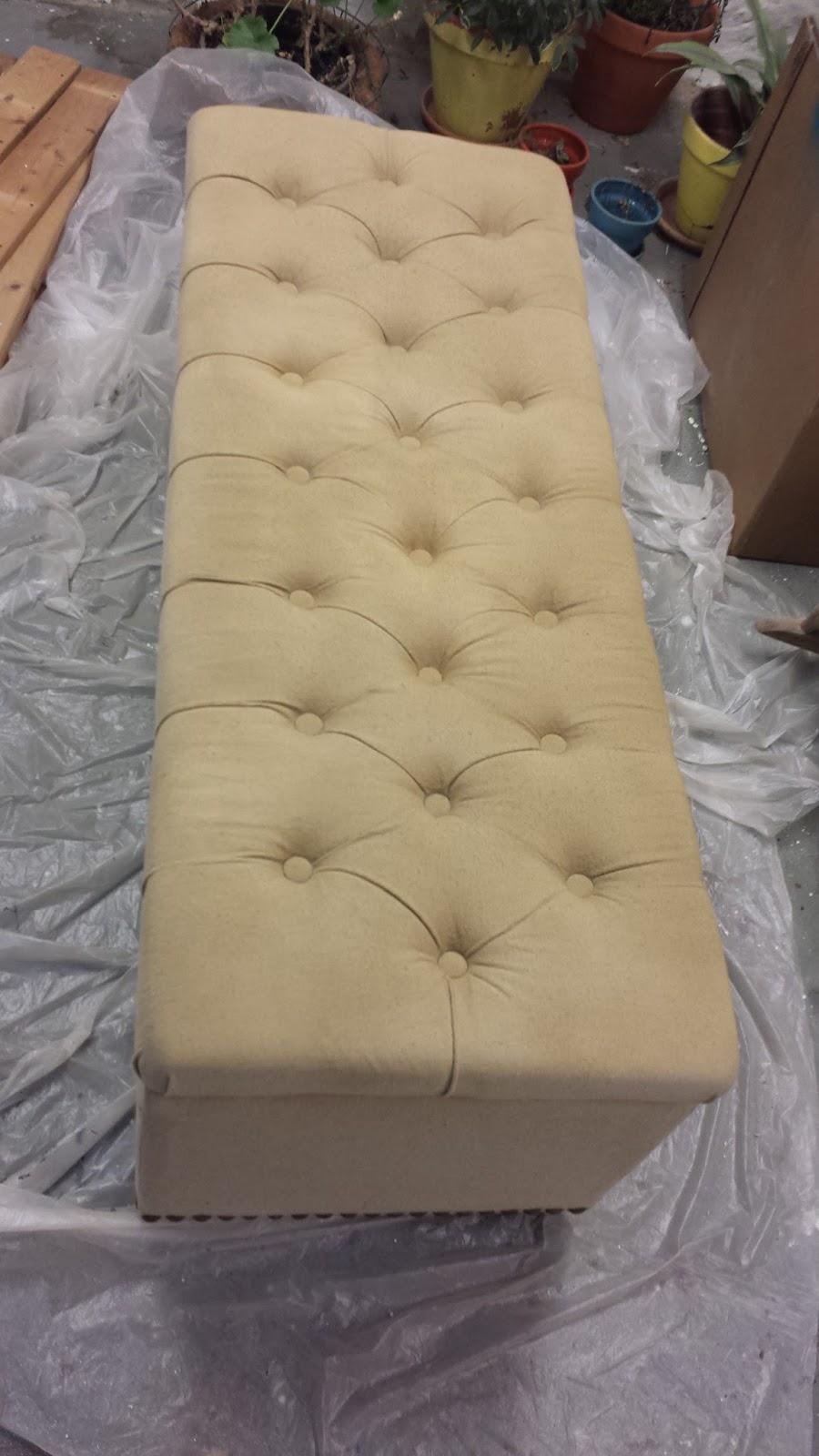 A Girl and Some Paint Fabric Spray Painting an ottoman