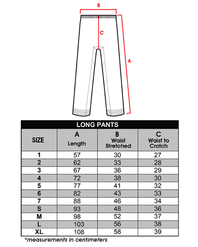Dobok Size Chart