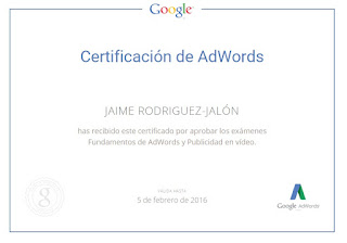 Jaime Rodriguez Jalón certificado de Google Vídeo