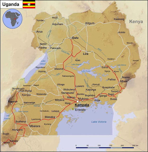 Mapa rodoviário de Uganda