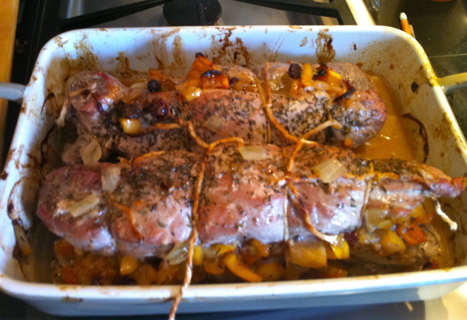 TwentySomething Home FruitStuffed Pork Loin with Apple Cider Sauce