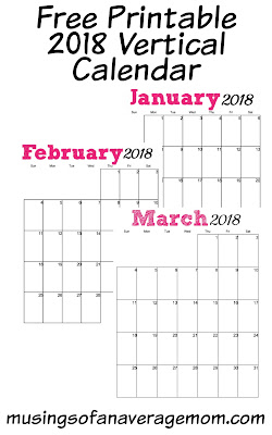 free printable 2018 vertical calendar