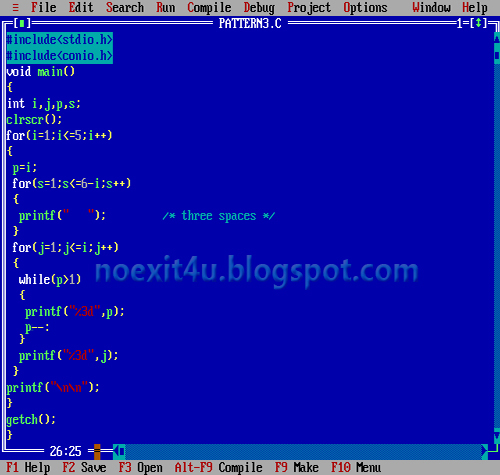 C PROGRAM: TO PRINT TRIANGLE OF 12345... ~ noexit4u.com