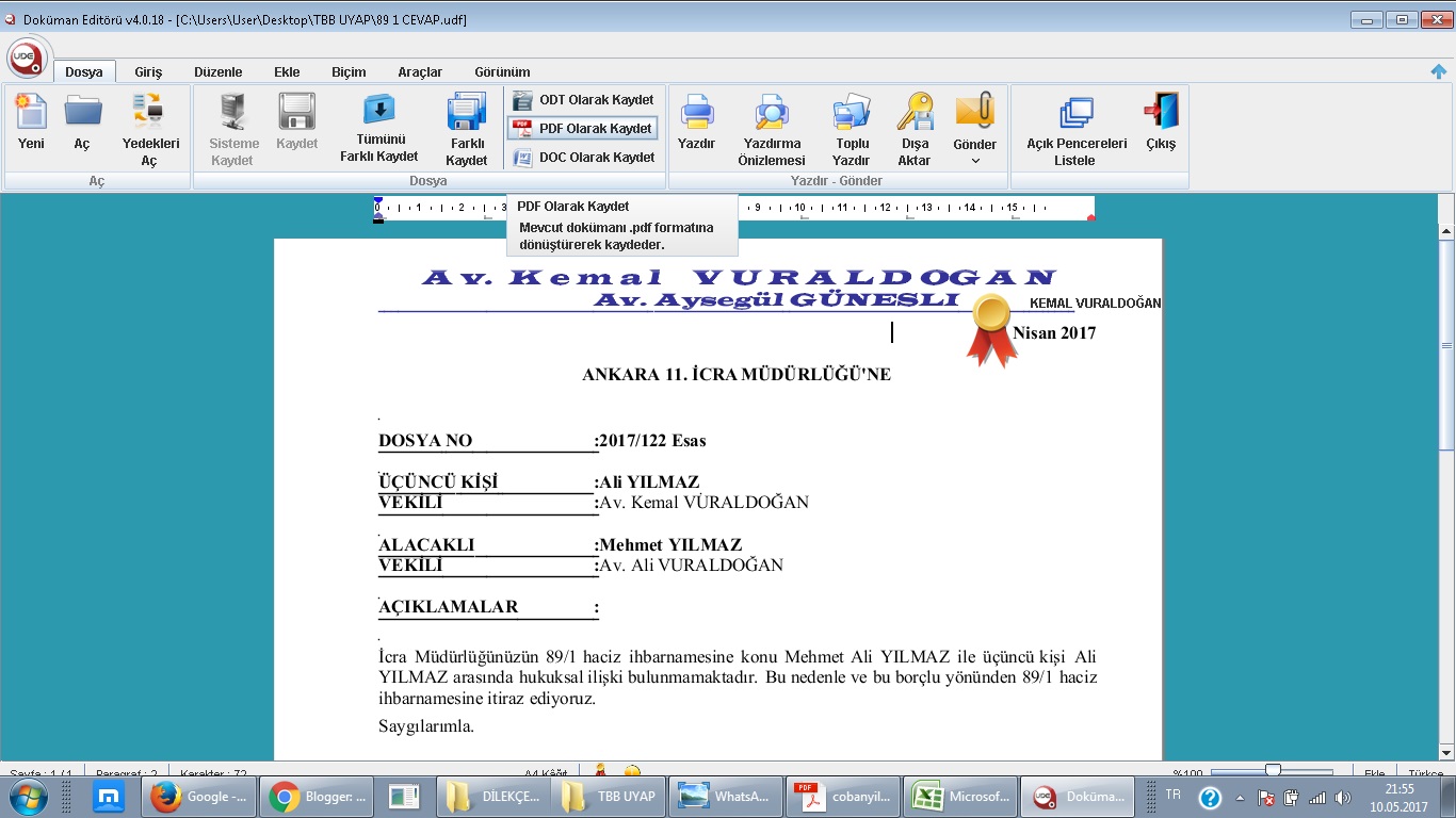 udf belgenin pdf belgeye veya doc