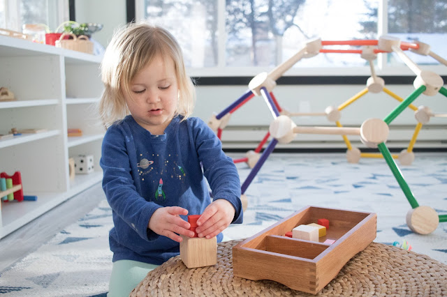 Math work in our Montessori home includes an early introduction to fractions at 3-years-old