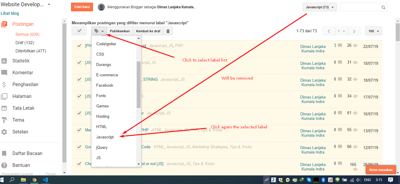 How to bulk delete category label from blogger posts