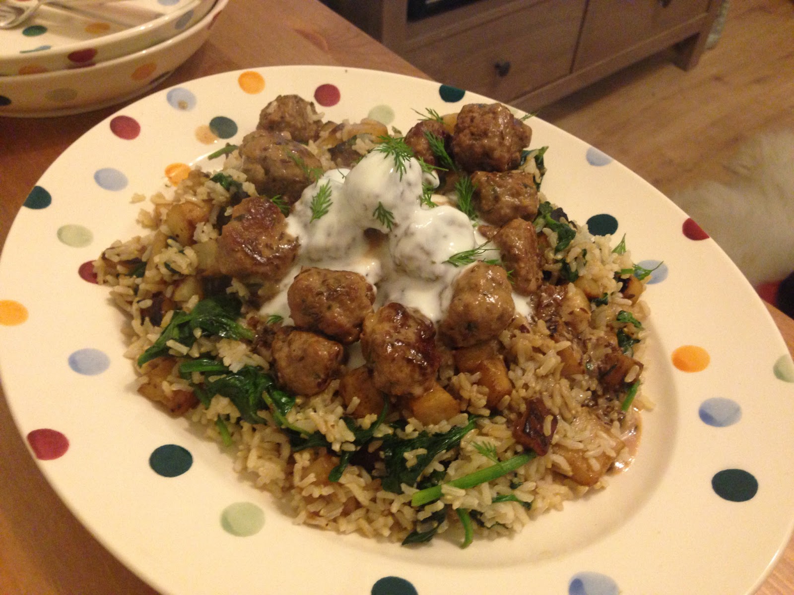 One Man And His Food Processor Swedish Meatballs, Celeriac & Spinach Rice