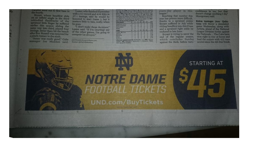 Newsalert: Even Notre Dame Football Is Paying For Advertising to Sell