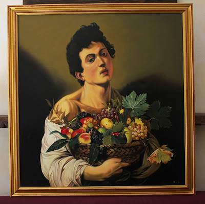 Boy with basket of fruit (Caravaggio) - oil painting reproduction by Marcello Barenghi