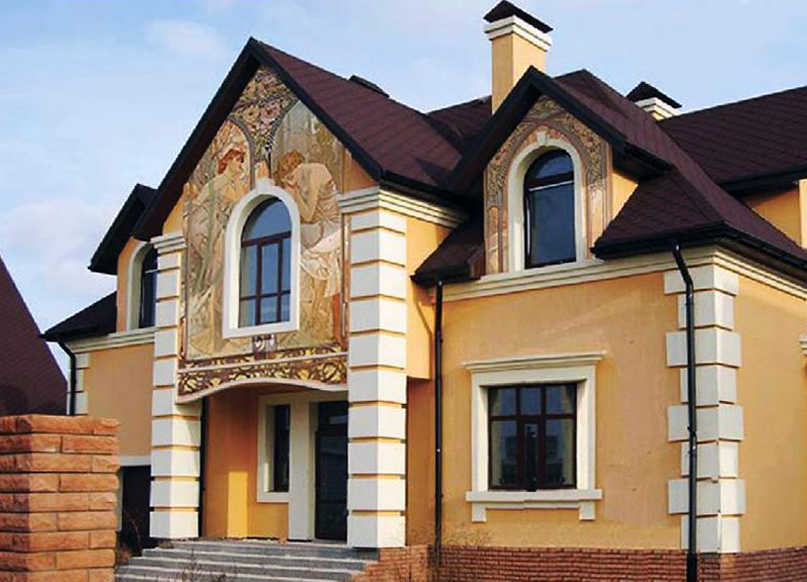 фасады домов. красивый штукатурный фасад. фасады домов. комбинированные фасады домов. образец фасада дома.