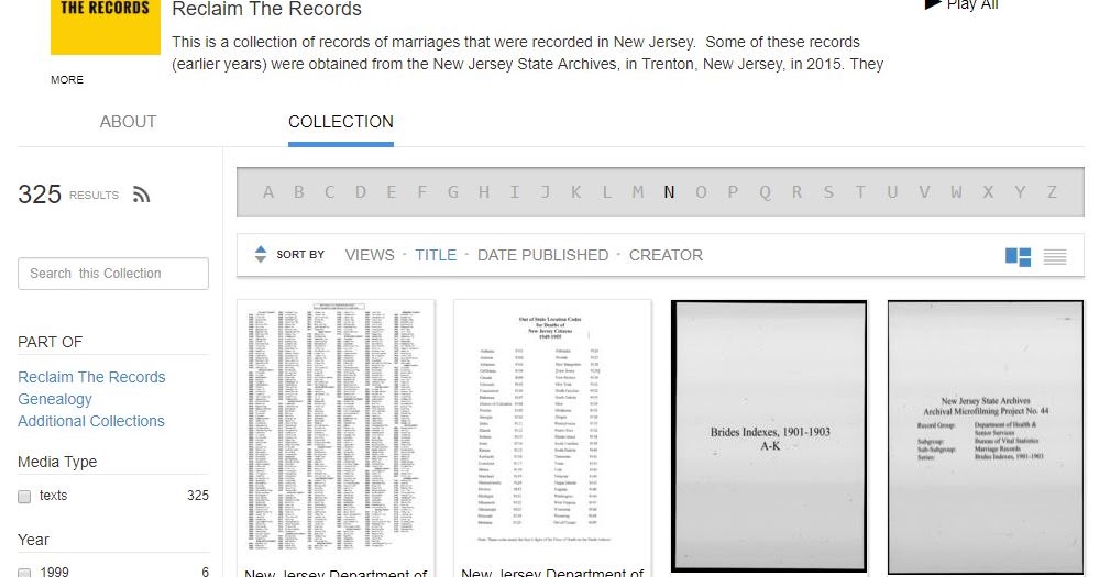 Reclaim the Records -- New Jersey Marriage Index, 1901-2016, Now Available for FREE!