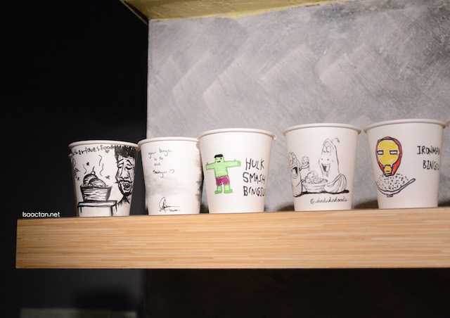 Interesting drawings on cups, by diners
