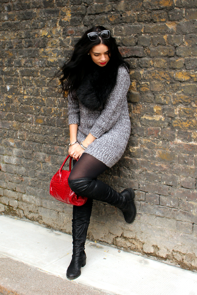 Emma Louise Layla in cosy grey knitwear - London fashion blogger