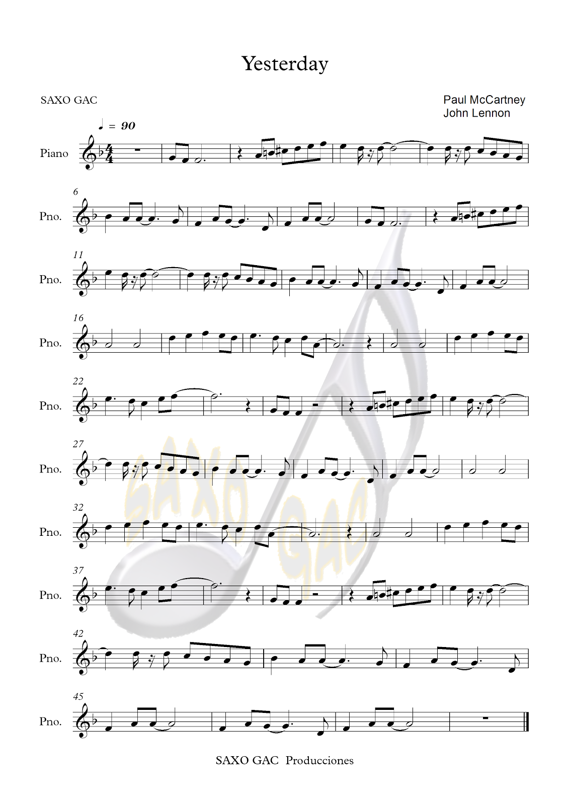 tocapartituras Yesterday Partitura animada