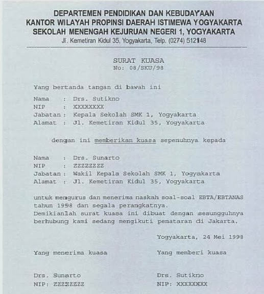 Contoh Surat Kuasa Yang Baik Dan Benar