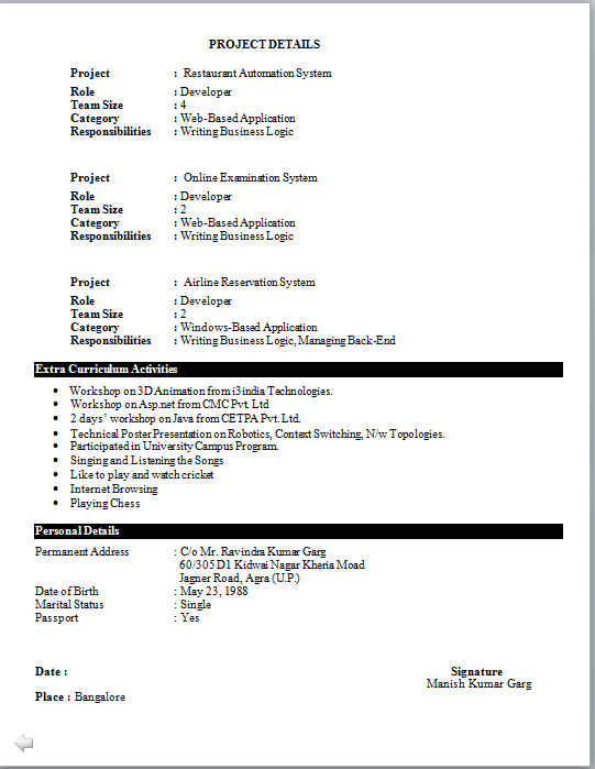 Sample resume for mca professional