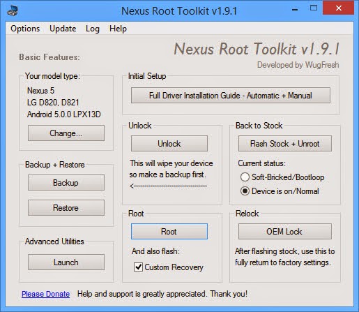Ya es posible realizar el proceso de root de  Android Lollipop, gracias a la nueva versión del Nexus Root Toolkit  