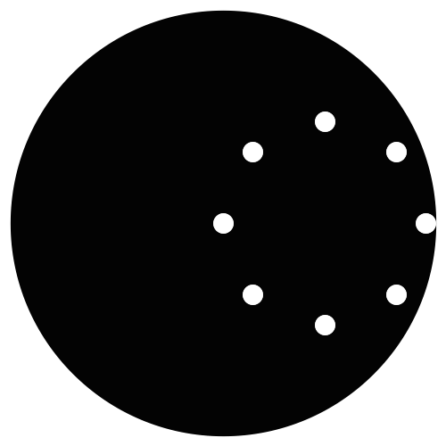 Siyah bir daire içinde beyaz noktalardan oluşmuş bir çemberin yuvarlanmasını gösteren animasyon