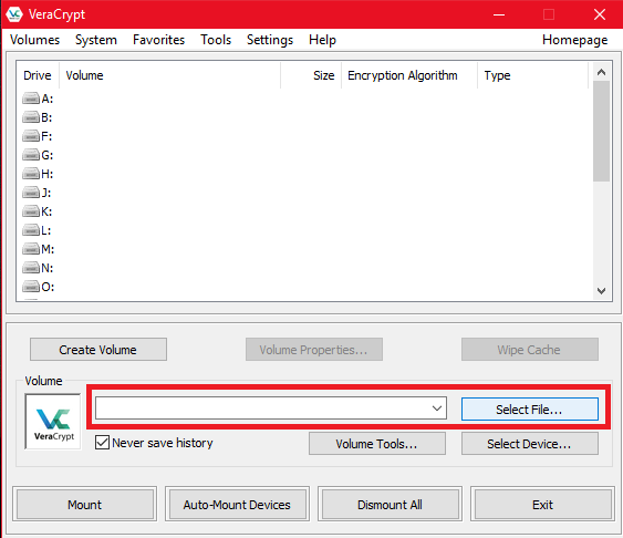 VeraCrypt volume mount