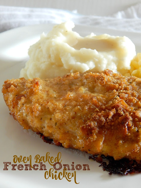 Oven Baked French Onion Chicken...just like fried chicken but without the mess!  Crispy, juicy and flavorful...goes perfectly with homemade mashed potatoes on the side. (sweetandsavoryfood.com)