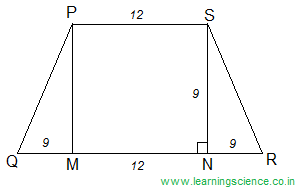 In the given figure PQRS is a trapezium in which PM ¶llel; SN, NR = 9 cm, PS = 12 cm, QM = NR and NR = SN. What is the area (in sq.cm.) of trapezium ?
