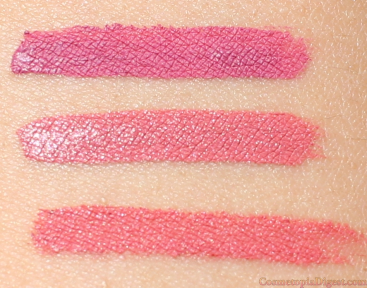 Review and swatches of Jouer Long-Wear Lip Creme Liquid Lipsticks in Cassis, Lychee and Petale de Rose