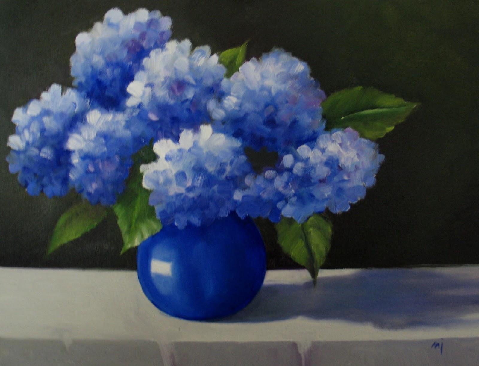 Nel S Everyday Painting Hydrangeas In Blue Vase Sold