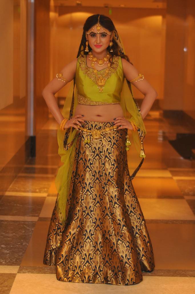 Model Sony Charishta Navel Hip Show In Green Half Saree