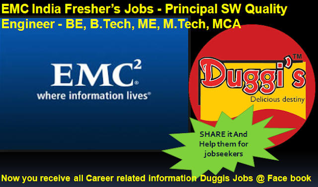 Duggis Jobs EMC India Freshers Jobs Principal SW Quality Engineer 