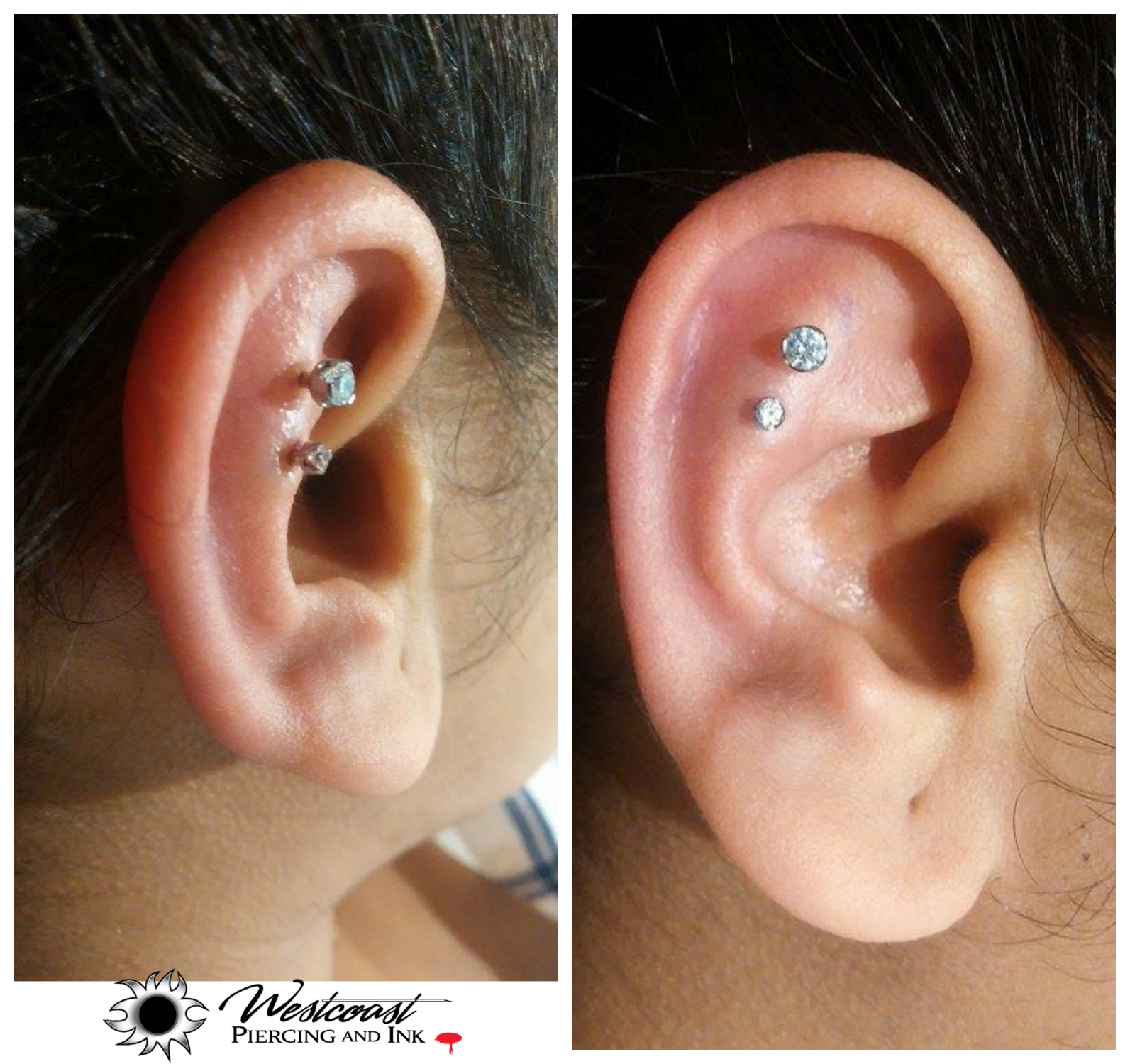 Westcoast Piercing And Ink Double Helix piercing done with prong set