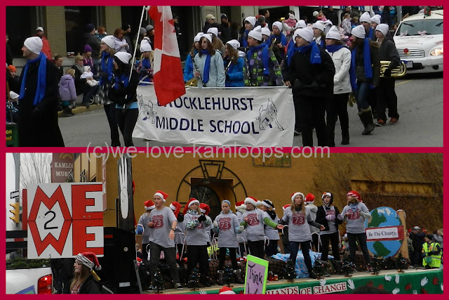 School band and enthusiastic students on the float enjoy the Santa parade