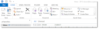 Screen shot of Outlook 2013 icons showing the new look Microsoft has given Outlook.