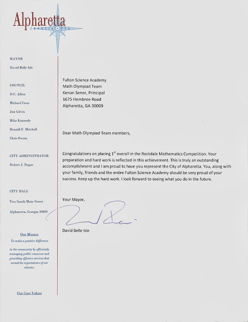 Fulton Science Academy Private School Official Blog: Alpharetta Mayor