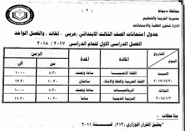 جداول امتحانات محافظة دمياط الترم الأول 2018  24293942_1500770023326008_4517524574670254488_n