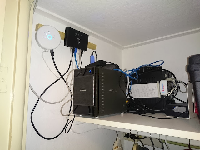 A picture of my "server room", the top part of our hallway closet. 