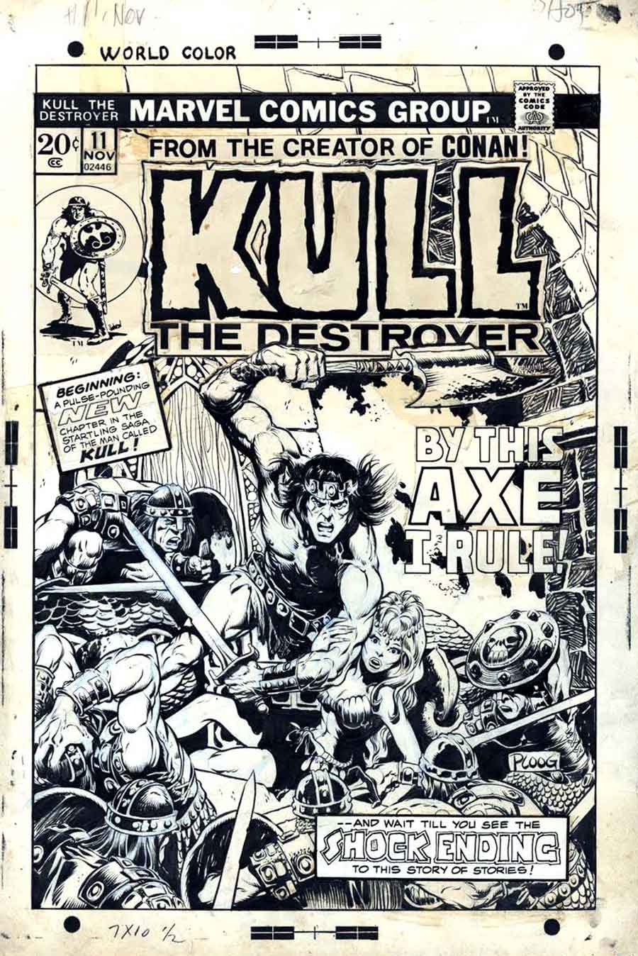 Mike Ploog bronze age marvel 1970s original comic book cover artwork - Kull #11